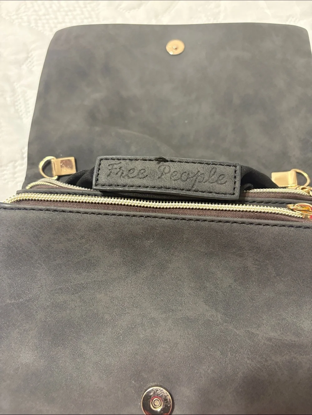 Free people Perforated Fold-Over Clutch - Charcoal Gray